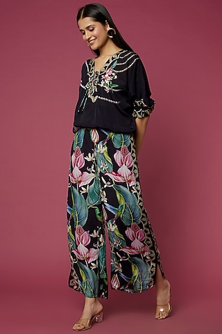 Black Floral Printed Pant Set by Neeva A