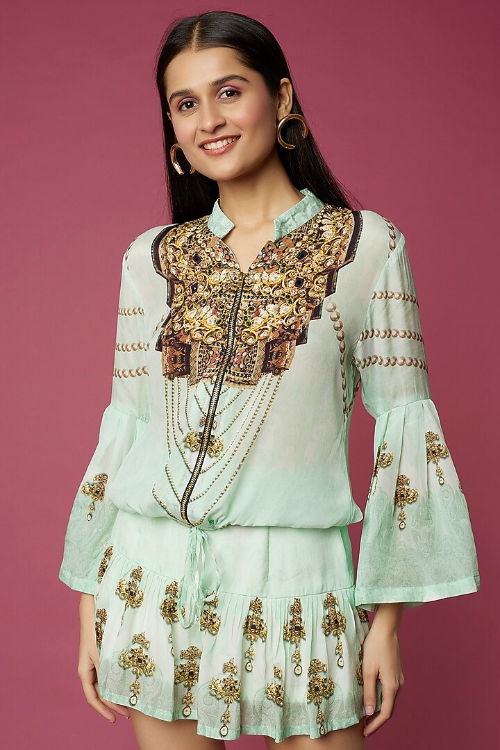 Mint Green Embellished Co-Ord Set by Neeva A at Pernia's Pop Up Shop