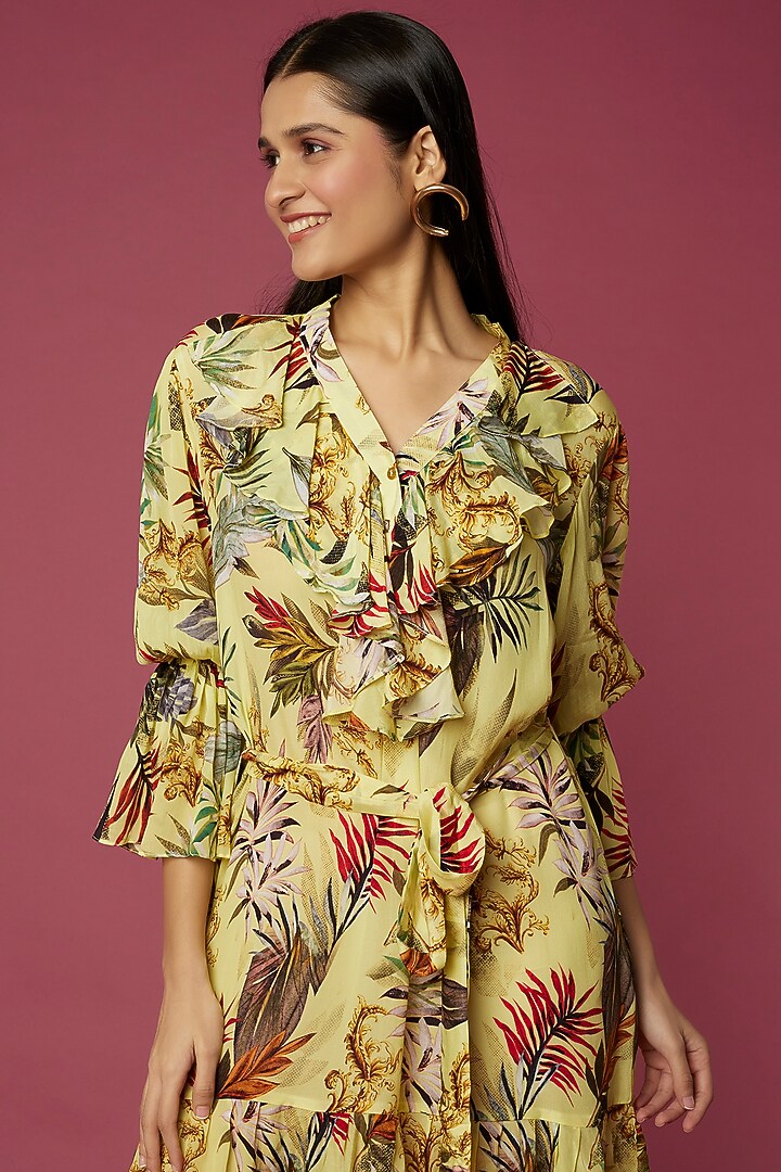 Yellow Floral Printed Shirt Summer Dress by Neeva A at Pernia's Pop Up Shop