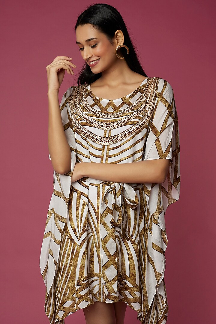 White Egyptian Printed Kaftan Summer Dress by Neeva A at Pernia's Pop Up Shop