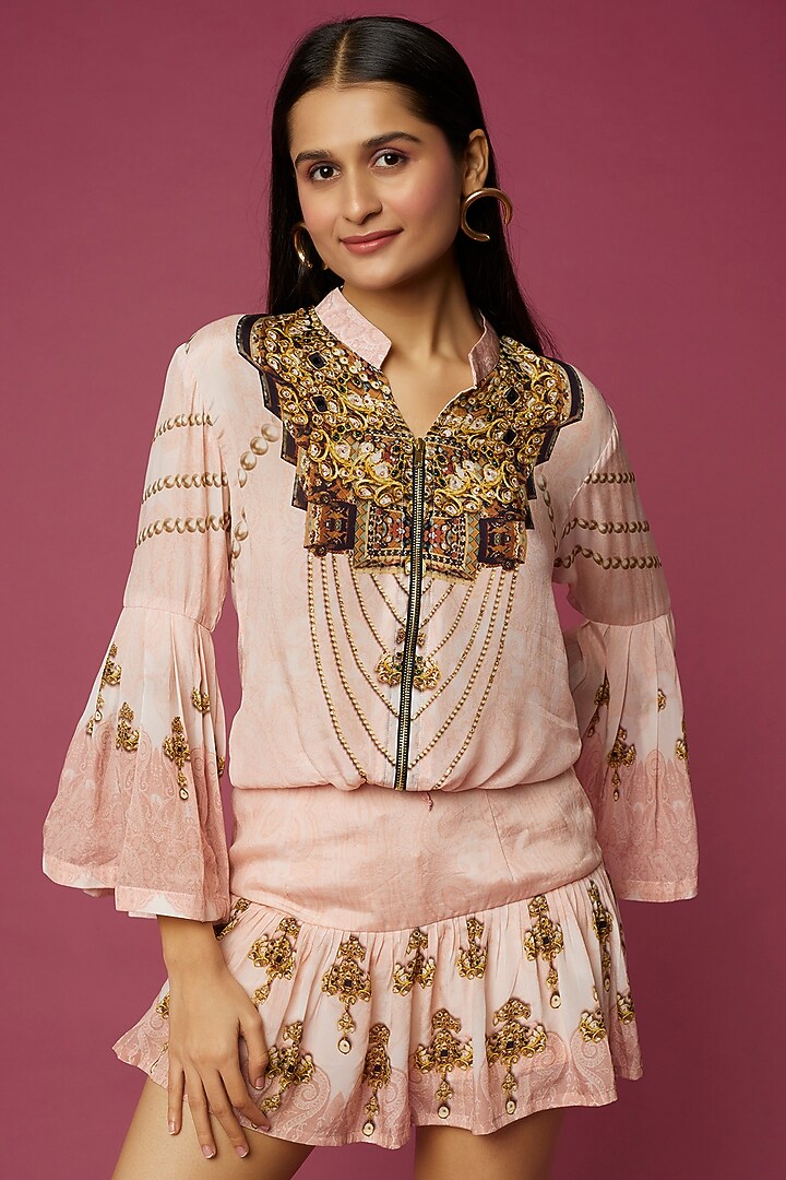 Blush Pink Kundan Printed Co-Ord Set by Neeva A at Pernia's Pop Up Shop