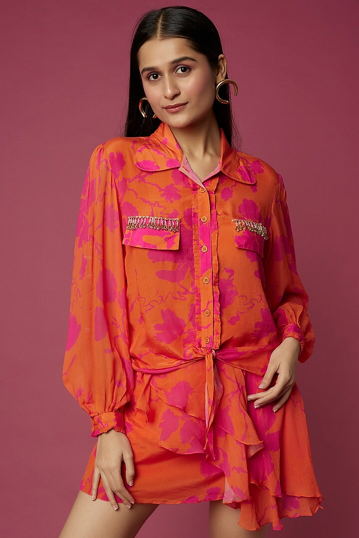 Orange Embellished Skirt Set by Neeva A at Pernia's Pop Up Shop