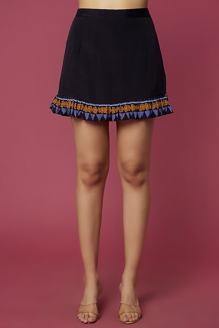 Black Viscose Crepe Frilled Skort Set by Neeva A at Pernia's Pop Up Shop