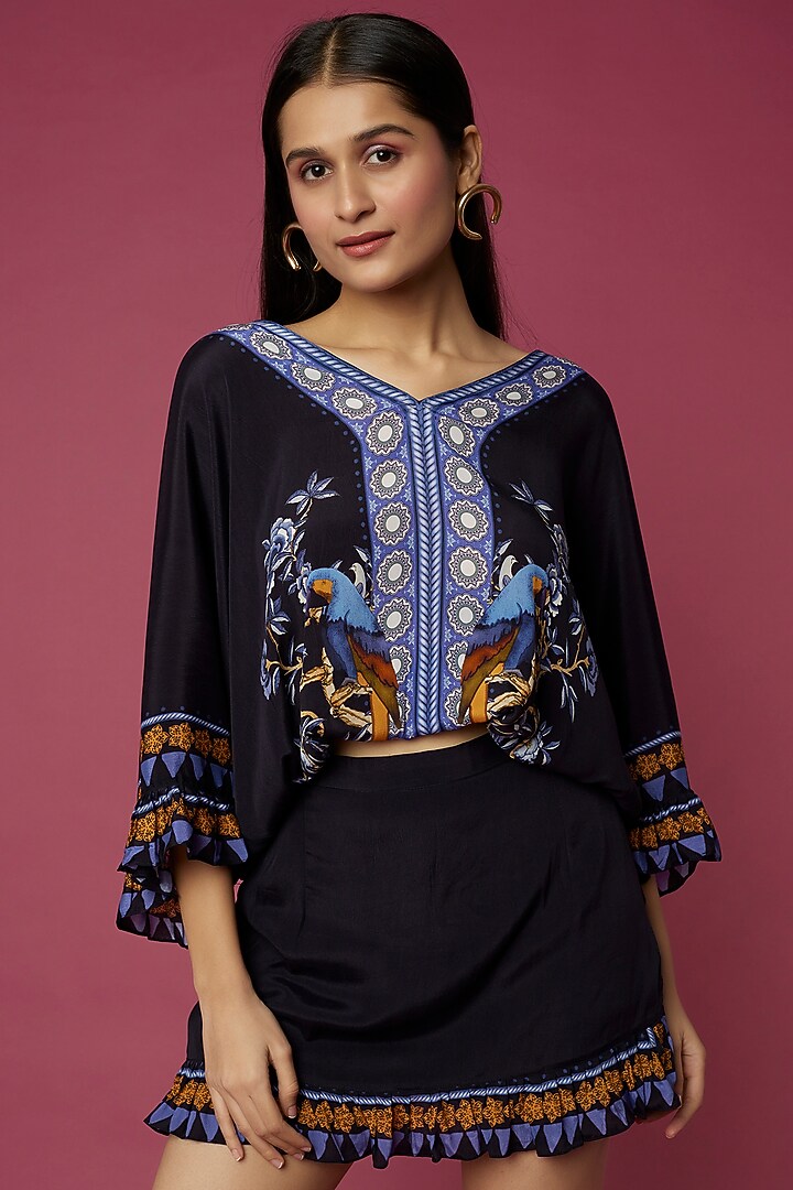 Black Viscose Crepe Frilled Skort Set by Neeva A at Pernia's Pop Up Shop