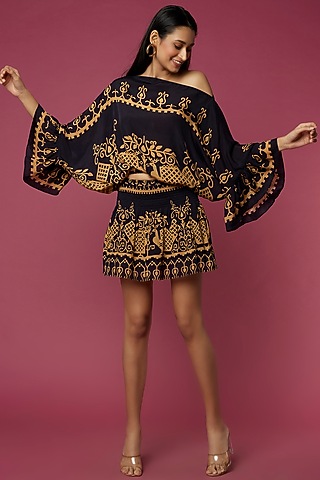 Black Viscose Crepe Printed Co-Ord Set by Neeva A