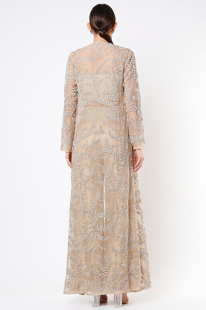 Beige Embroidered Jacket Set by COUTURE BY NIHARIKA at Pernia's Pop Up Shop