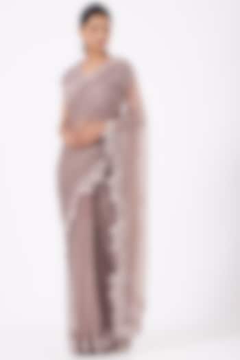 Dusty Purple Hand Embroidered Reception Saree Set by COUTURE BY NIHARIKA at Pernia's Pop Up Shop