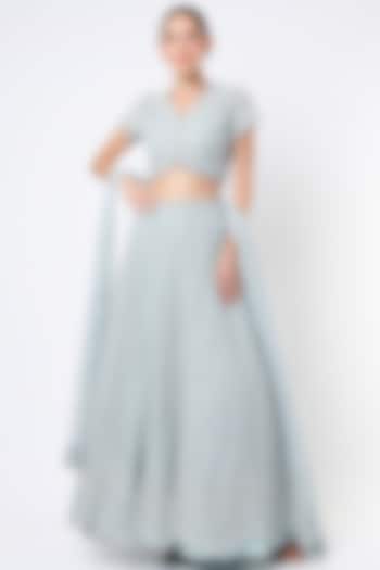 Ice Blue Embroidered Scalloped Bridal Lehenga Set by COUTURE BY NIHARIKA at Pernia's Pop Up Shop