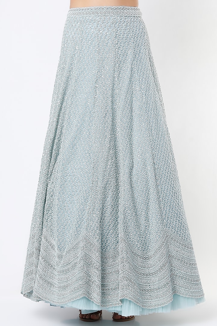 Ice Blue Embroidered Scalloped Bridal Lehenga Set by COUTURE BY NIHARIKA at Pernia's Pop Up Shop