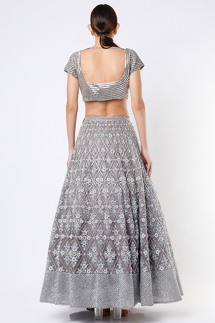 Dusty Blue Embroidered Bridal Lehenga Set by COUTURE BY NIHARIKA at Pernia's Pop Up Shop