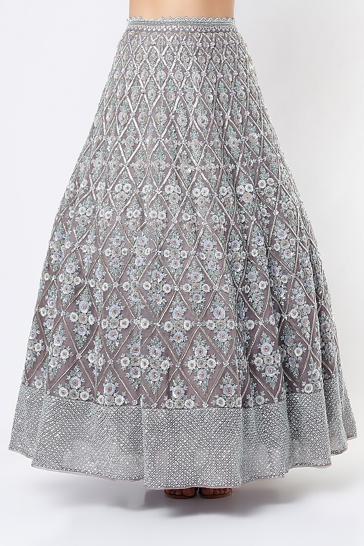 Dusty Blue Embroidered Bridal Lehenga Set by COUTURE BY NIHARIKA at Pernia's Pop Up Shop