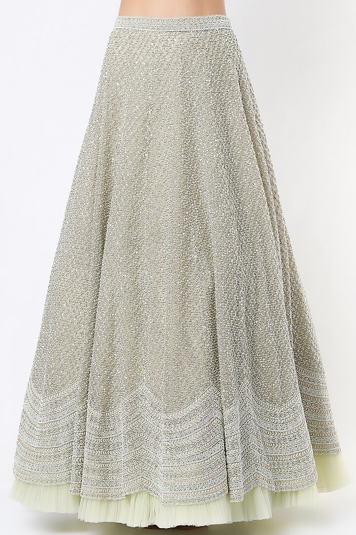 Mint Embroidered Scalloped Bridal Lehenga Set by COUTURE BY NIHARIKA at Pernia's Pop Up Shop