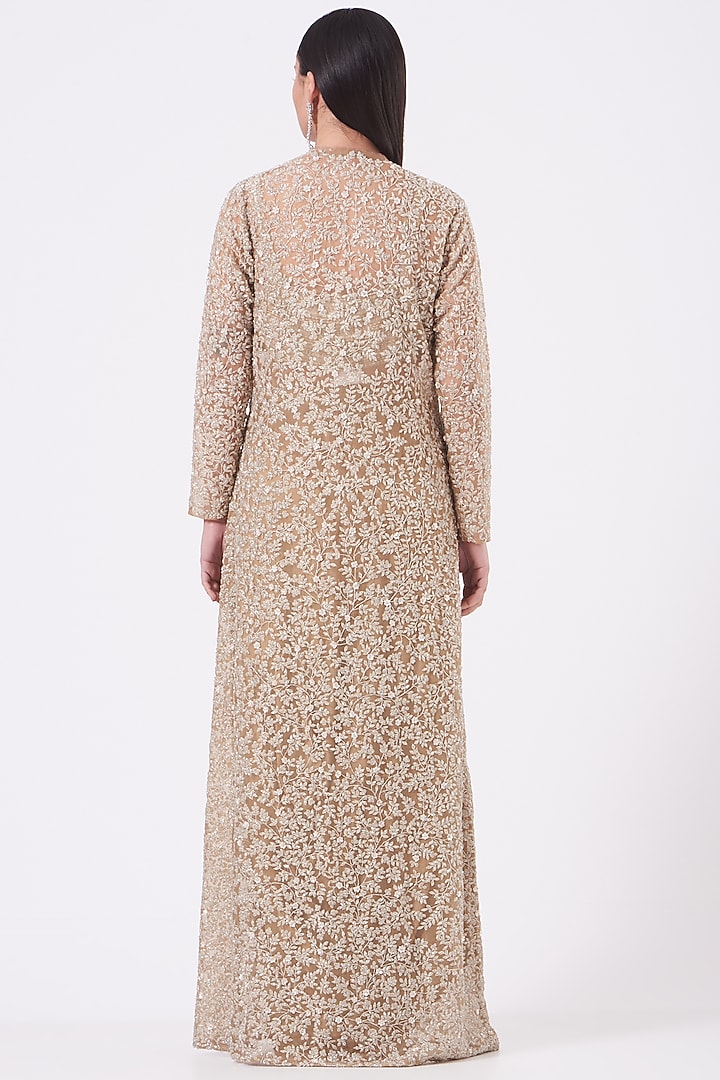 Beige Jaal Embroidered Jacket Set by COUTURE BY NIHARIKA at Pernia's Pop Up Shop