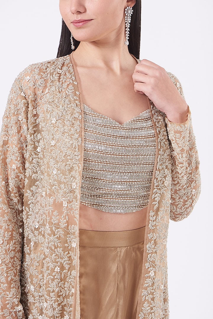 Beige Jaal Embroidered Jacket Set by COUTURE BY NIHARIKA at Pernia's Pop Up Shop