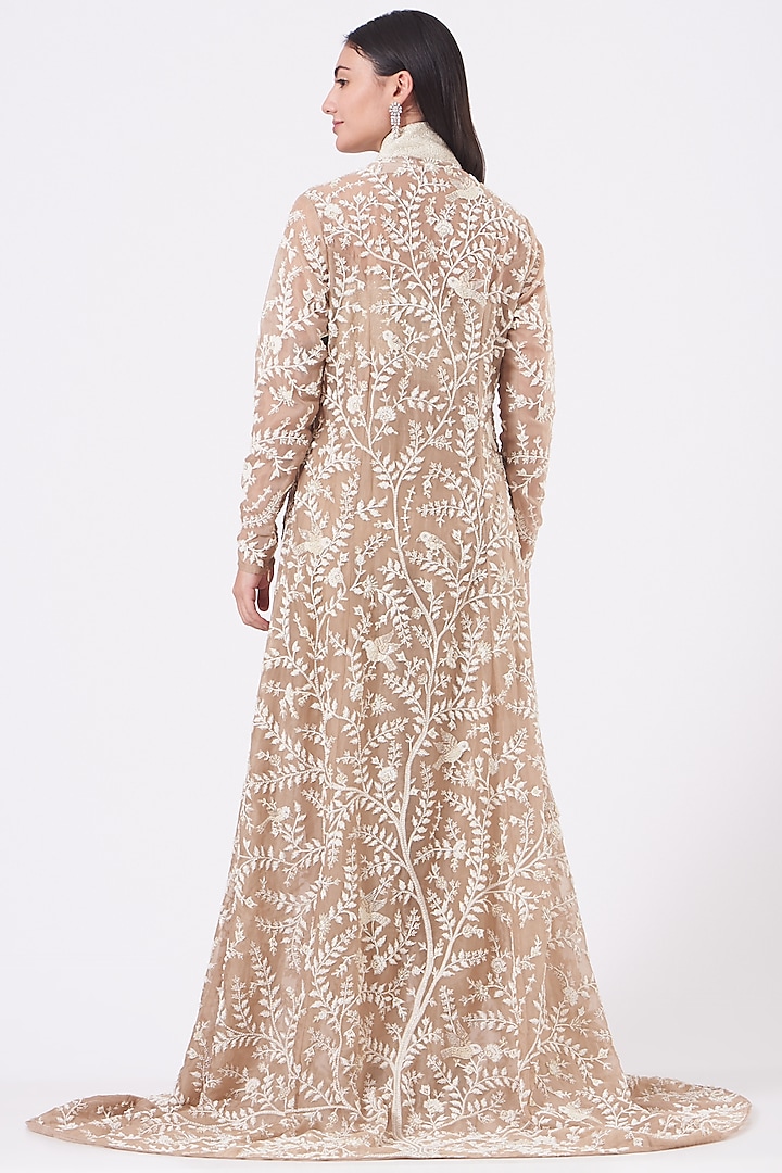 Beige Embroidered Jacket Set by COUTURE BY NIHARIKA at Pernia's Pop Up Shop