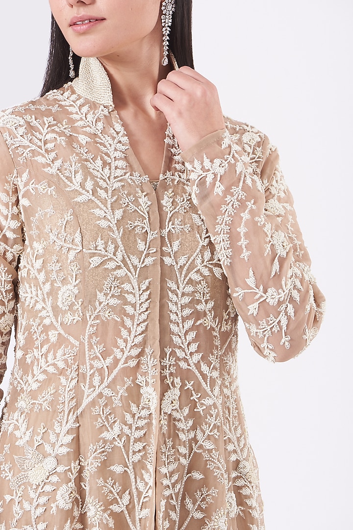 Beige Embroidered Jacket Set by COUTURE BY NIHARIKA at Pernia's Pop Up Shop