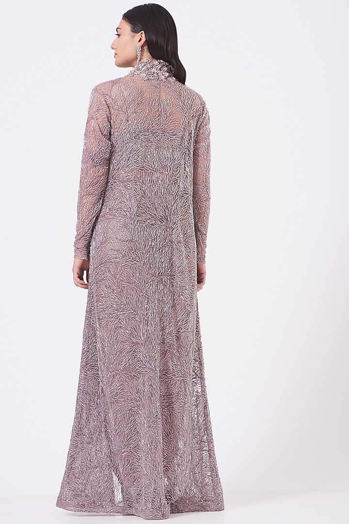 Dusty Purple Hand Embroidered Jacket Set by COUTURE BY NIHARIKA at Pernia's Pop Up Shop