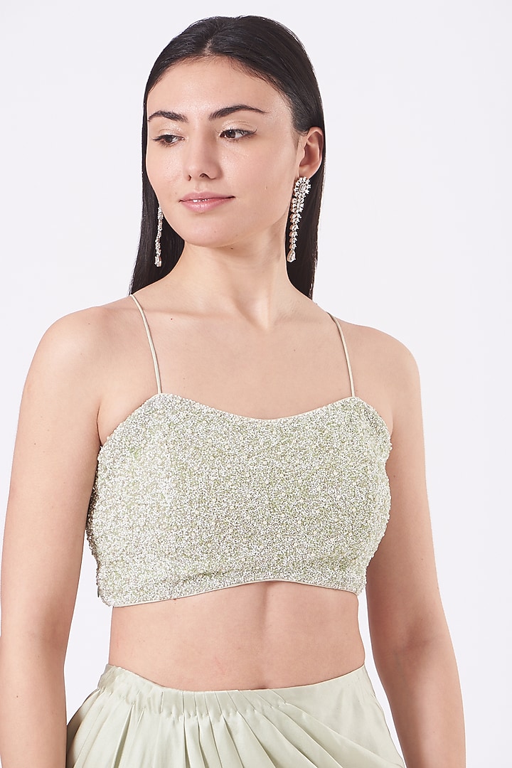 Mint Green Hand Embroidered Jacket Set by COUTURE BY NIHARIKA at Pernia's Pop Up Shop