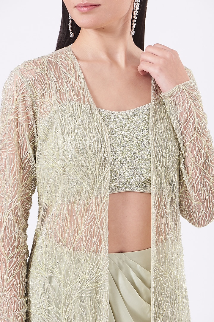 Mint Green Hand Embroidered Jacket Set by COUTURE BY NIHARIKA at Pernia's Pop Up Shop