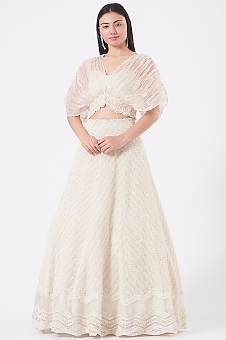 Ivory Embroidered Lehenga Set by COUTURE BY NIHARIKA