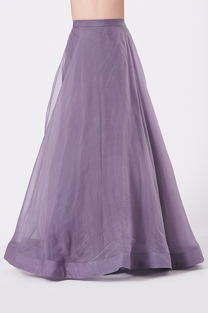 Charcoal Purple Organza Embroidered Flared Wedding Lehenga Set by COUTURE BY NIHARIKA at Pernia's Pop Up Shop