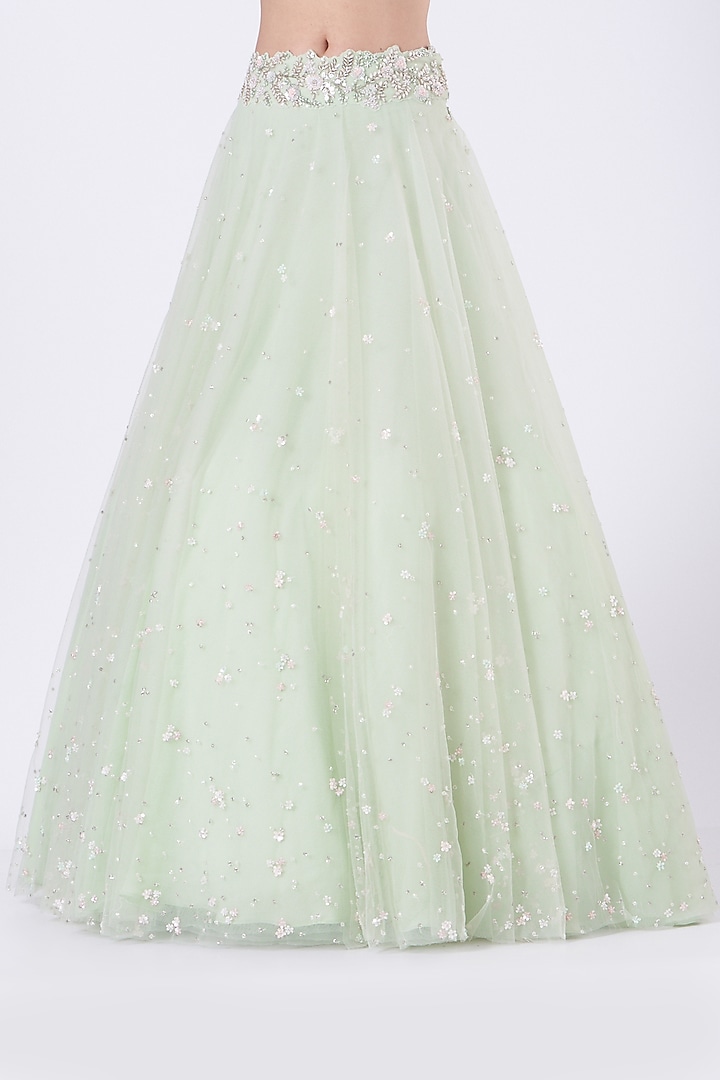 Mint Embroidered Wedding Lehenga Set by COUTURE BY NIHARIKA at Pernia's Pop Up Shop