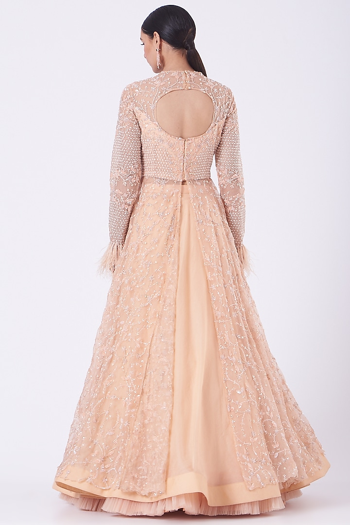 Peach Embroidered Engagement Gown by COUTURE BY NIHARIKA at Pernia's Pop Up Shop