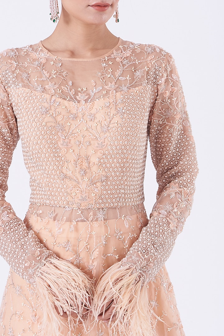 Peach Embroidered Engagement Gown by COUTURE BY NIHARIKA at Pernia's Pop Up Shop