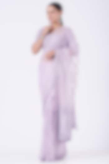 Lilac Purple Organza Hand Embroidered Reception Saree Set by COUTURE BY NIHARIKA at Pernia's Pop Up Shop