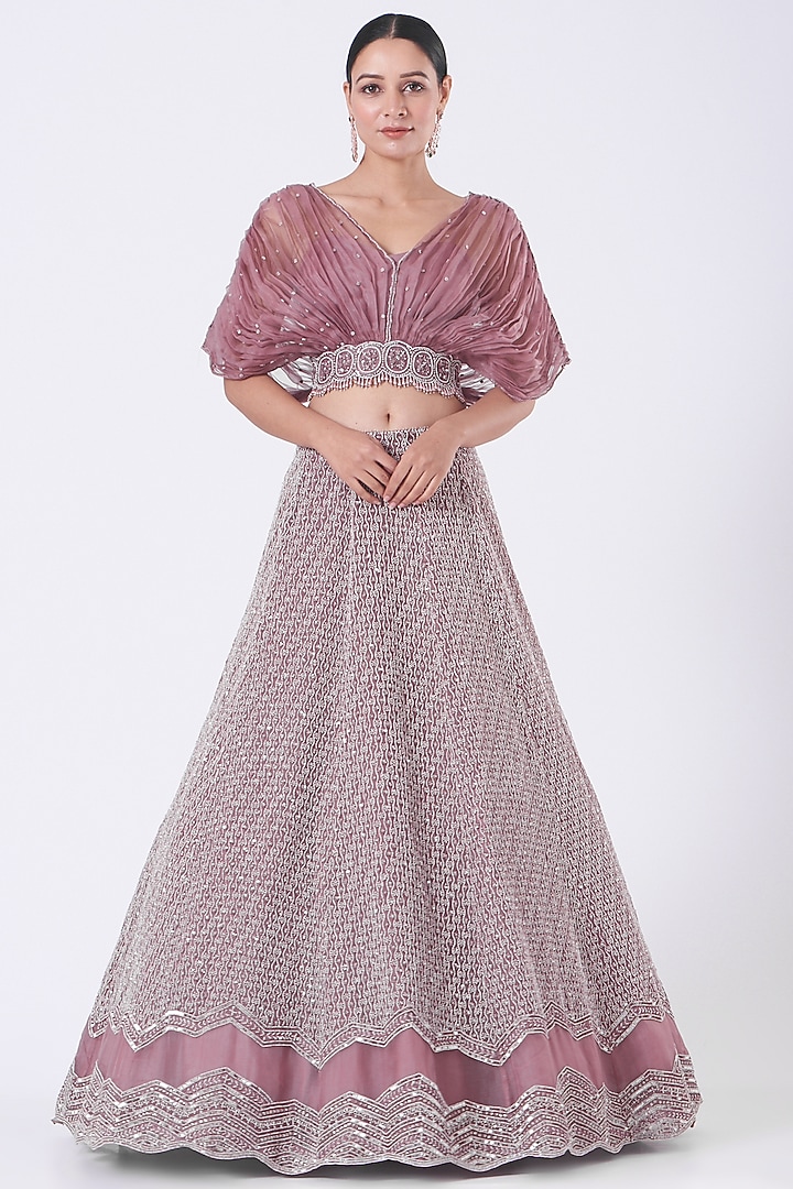 Light Plum Pearl Embroidered Bridal Lehenga Set by COUTURE BY NIHARIKA at Pernia's Pop Up Shop