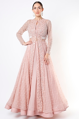 Blush Pink Embroidered Jacket Set by COUTURE BY NIHARIKA