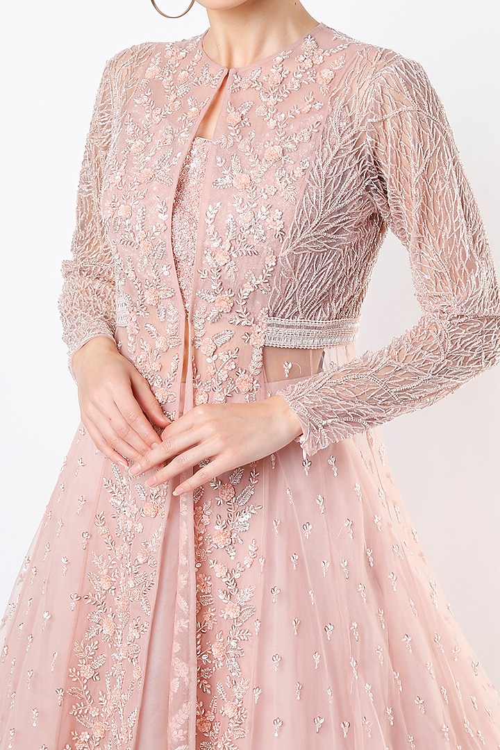 Blush Pink Embroidered Jacket Set by COUTURE BY NIHARIKA at Pernia's Pop Up Shop