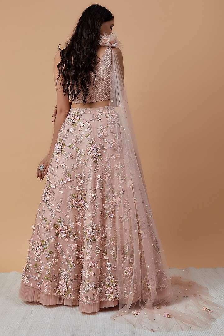 Blush Pink Net Embroidered Bridal Lehenga Set by COUTURE BY NIHARIKA at Pernia's Pop Up Shop