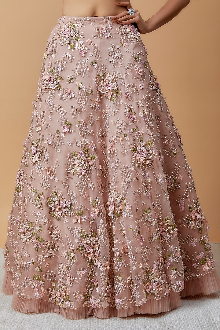 Blush Pink Net Embroidered Bridal Lehenga Set by COUTURE BY NIHARIKA at Pernia's Pop Up Shop