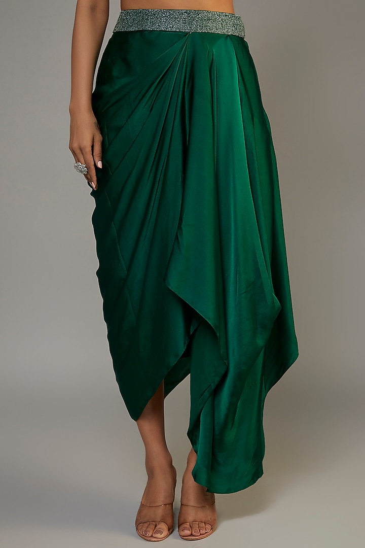 Emerald Green Pure Satin Embroidered Jacket Set by COUTURE BY NIHARIKA at Pernia's Pop Up Shop