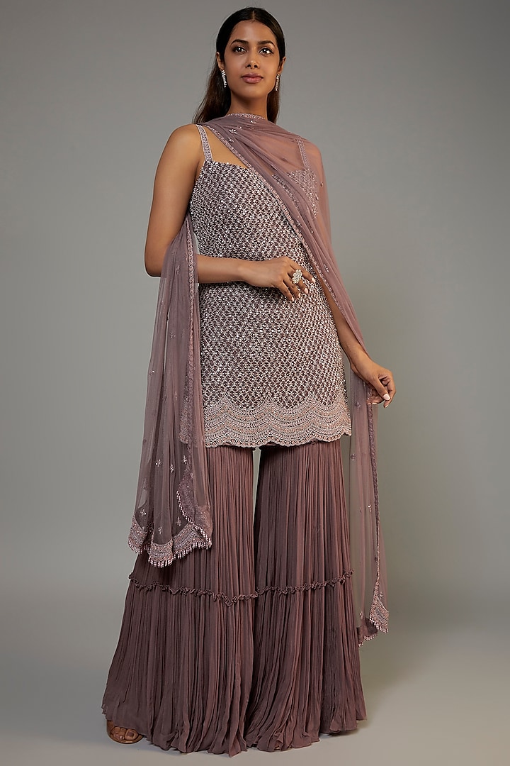 Dusty Purple Georgette Sharara Set by COUTURE BY NIHARIKA