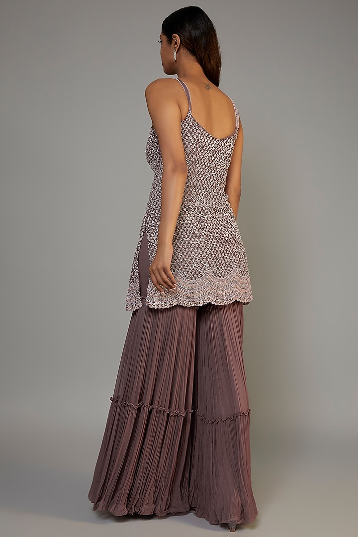 Dusty Purple Georgette Wedding Sharara Set by COUTURE BY NIHARIKA at Pernia's Pop Up Shop