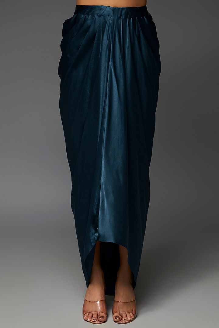 Cobalt Blue Pure Satin & Net Embroidered Jacket Set by COUTURE BY NIHARIKA at Pernia's Pop Up Shop