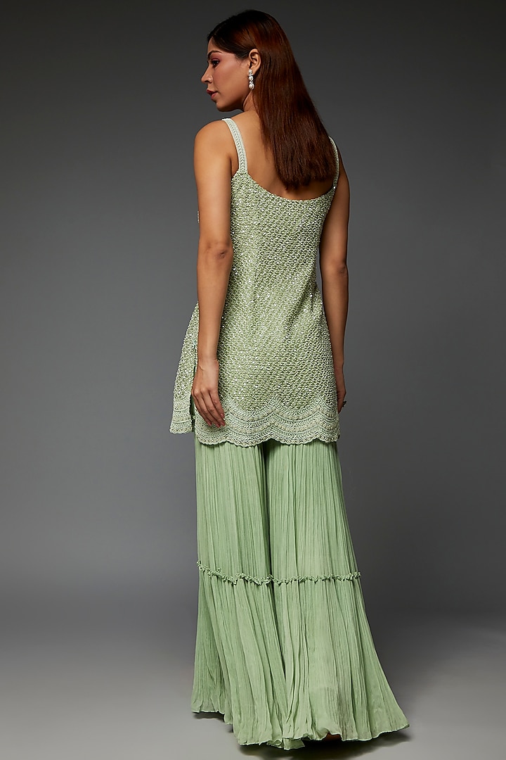 Mint Green Georgette Wedding Sharara Set by COUTURE BY NIHARIKA at Pernia's Pop Up Shop