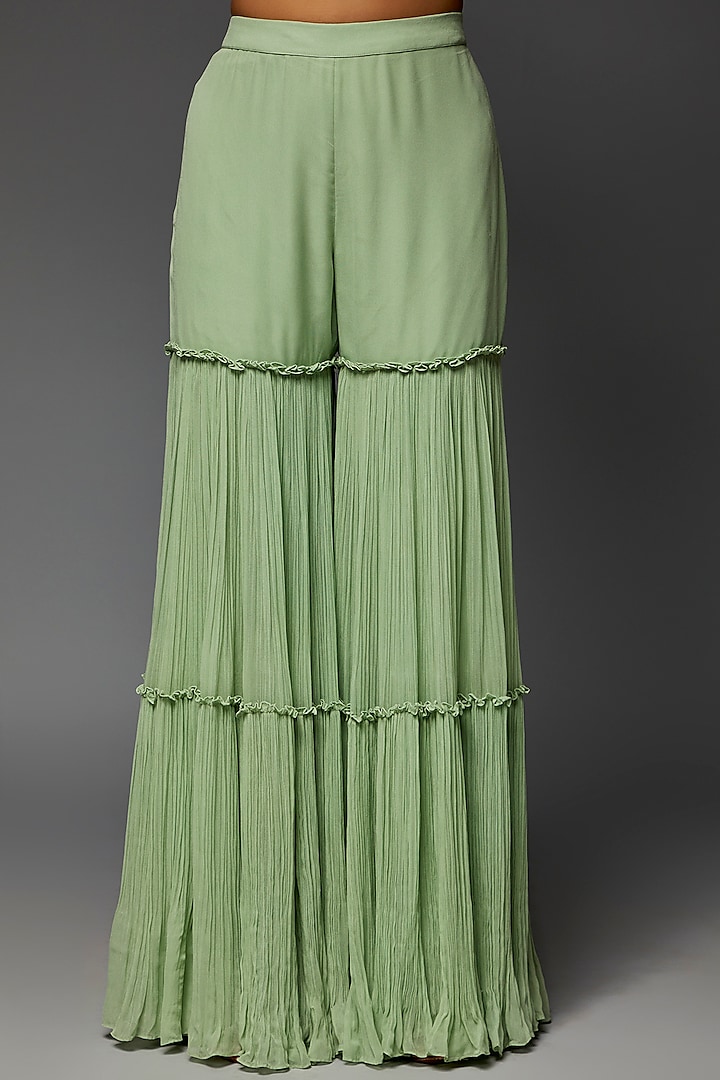 Mint Green Georgette Wedding Sharara Set by COUTURE BY NIHARIKA at Pernia's Pop Up Shop