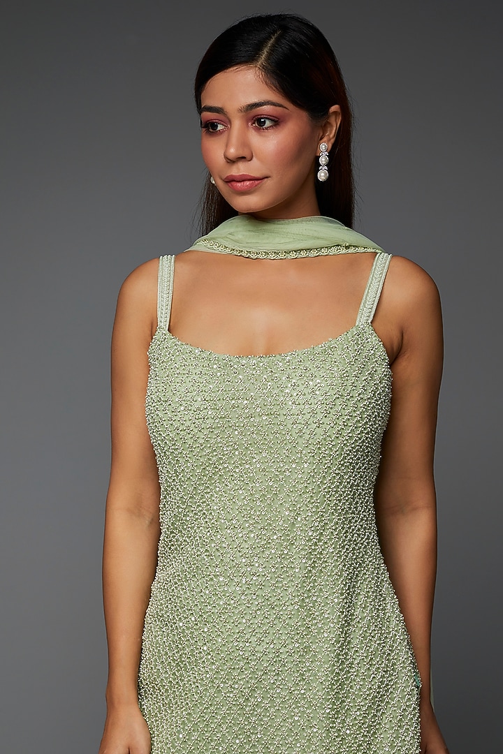 Mint Green Georgette Wedding Sharara Set by COUTURE BY NIHARIKA at Pernia's Pop Up Shop
