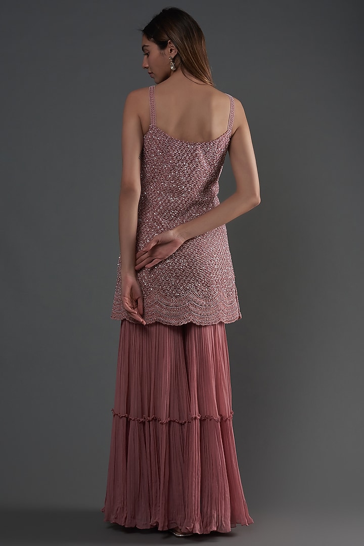 Blush Pink Organza & Georgette Gathered Wedding Sharara Set by COUTURE BY NIHARIKA at Pernia's Pop Up Shop