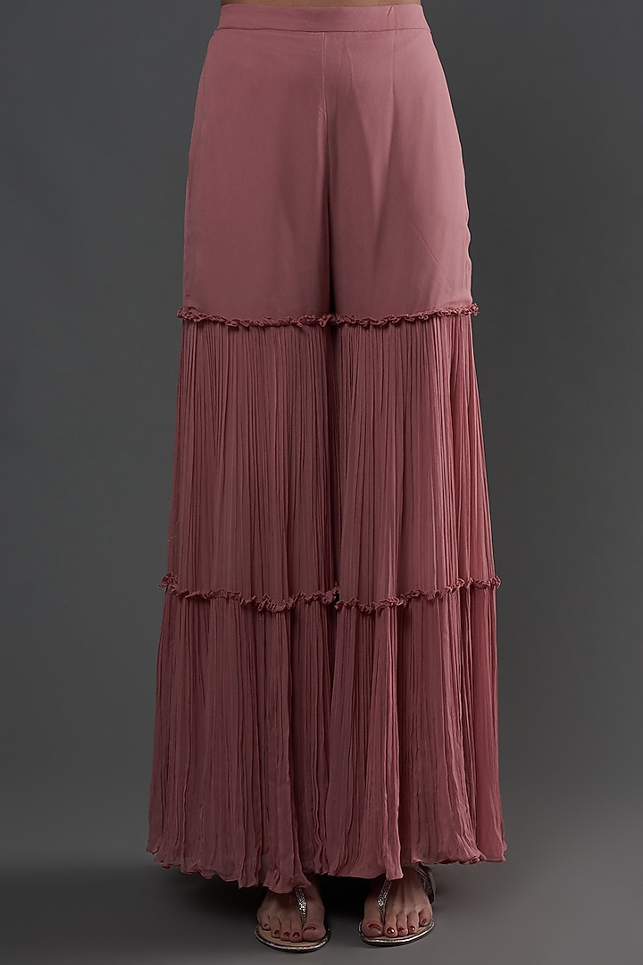 Blush Pink Organza & Georgette Gathered Wedding Sharara Set by COUTURE BY NIHARIKA at Pernia's Pop Up Shop