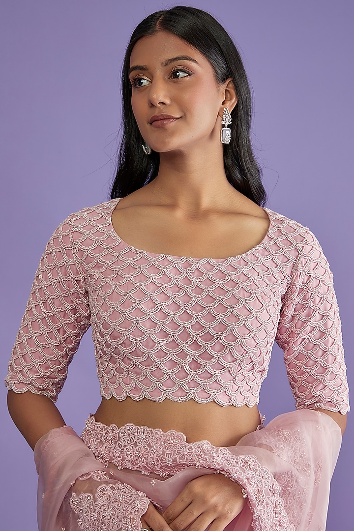 Lilac-Pink Organza Embroidered Wedding Saree Set by COUTURE BY NIHARIKA at Pernia's Pop Up Shop