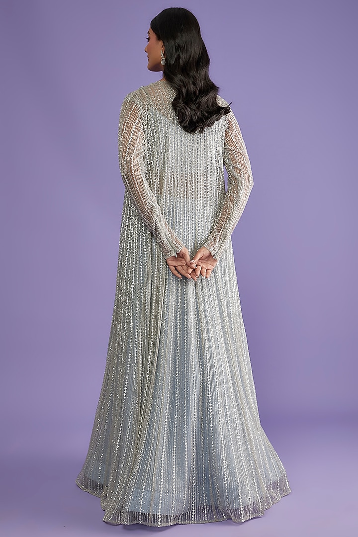 Powder Blue Organza Embroidered Jacket Set by COUTURE BY NIHARIKA at Pernia's Pop Up Shop