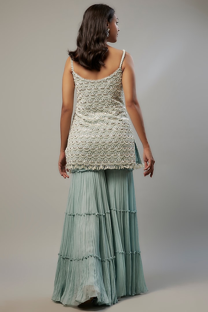 Powder Blue Viscose Wedding Sharara Set by COUTURE BY NIHARIKA at Pernia's Pop Up Shop