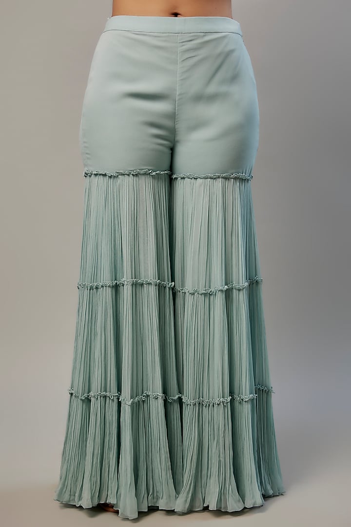 Powder Blue Viscose Wedding Sharara Set by COUTURE BY NIHARIKA at Pernia's Pop Up Shop