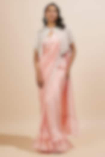 Powder Pink Satin Georgette & Organza Moti Work Saree Set by COUTURE BY NIHARIKA