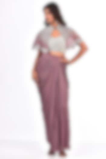 Dusty Purple Georgette Draped Skirt Set by COUTURE BY NIHARIKA at Pernia's Pop Up Shop