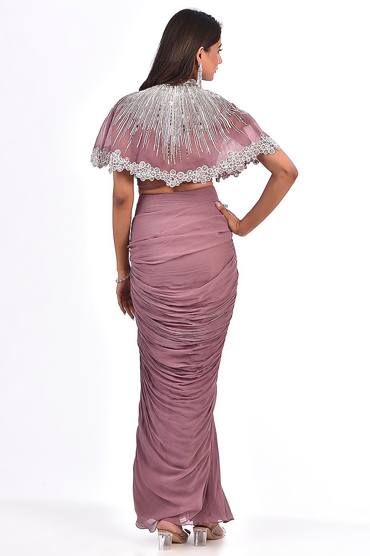 Dusty Purple Georgette Draped Skirt Set by COUTURE BY NIHARIKA at Pernia's Pop Up Shop